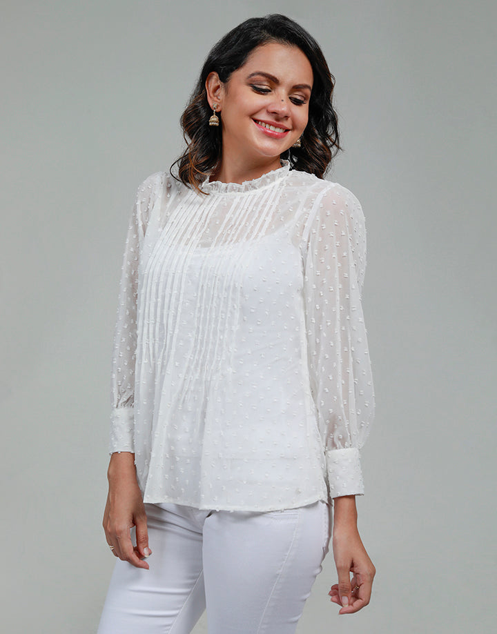 High Neck Blouse with Pintucks