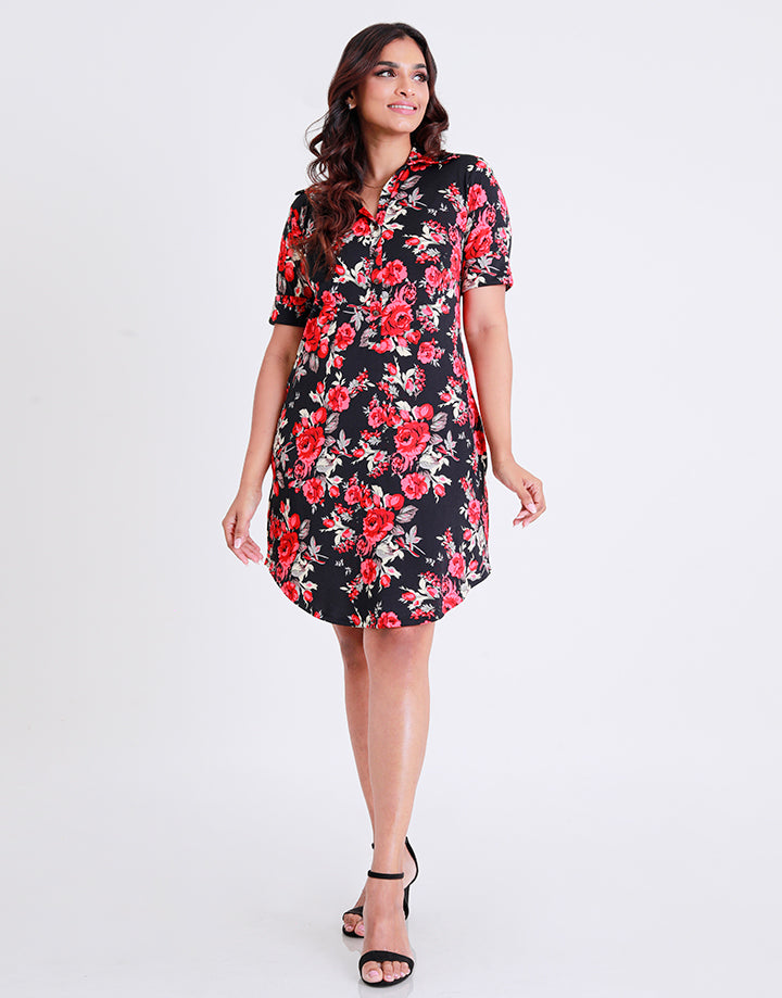 Printed Shift Dress with Hidden Pockets