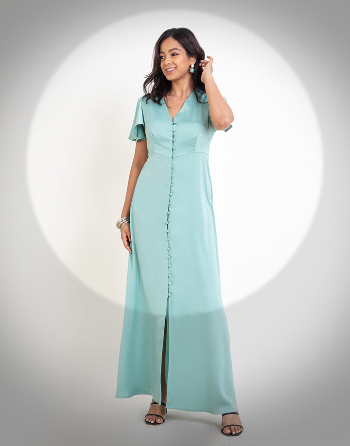 Flared Sleeve with Button Loop Dress – Spring & Summer