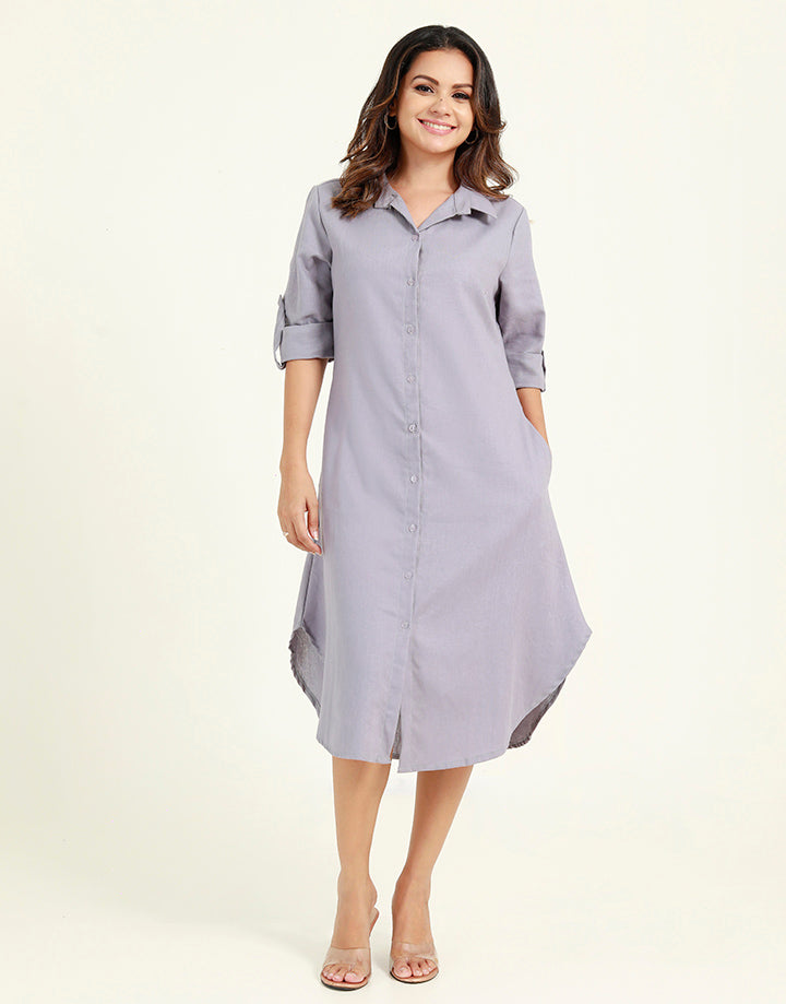 A-Line Collared Dress with Side Pockets