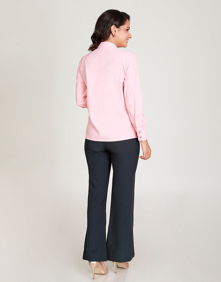 Asymmetrical Lapel Blouse with Long Sleeves