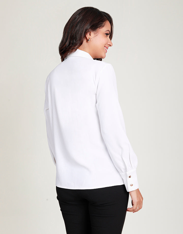 Asymmetrical Lapel Blouse with Long Sleeves