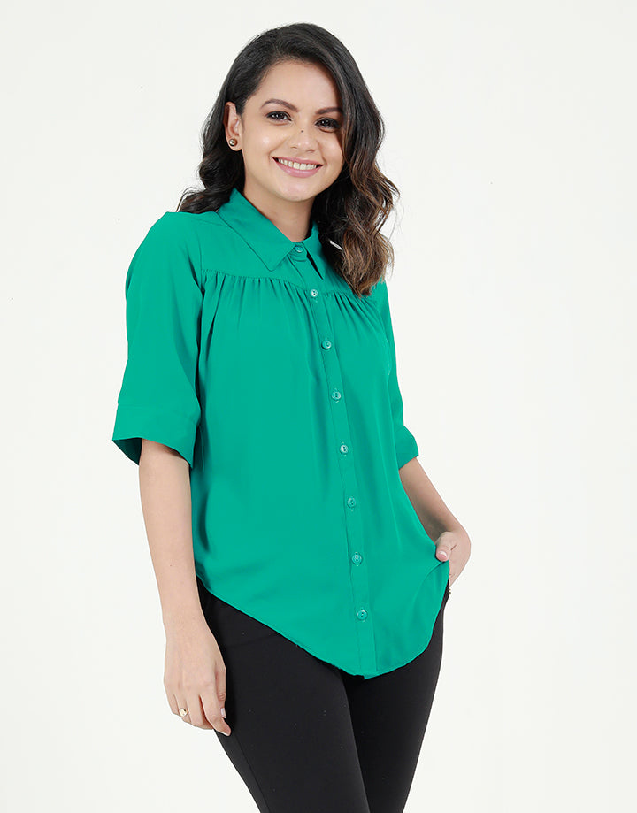 Button Down Blouse In ¾ Sleeves