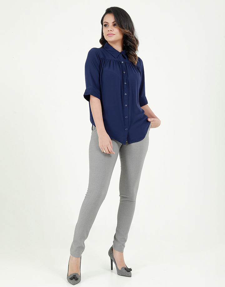 Button Down Blouse In ¾ Sleeves