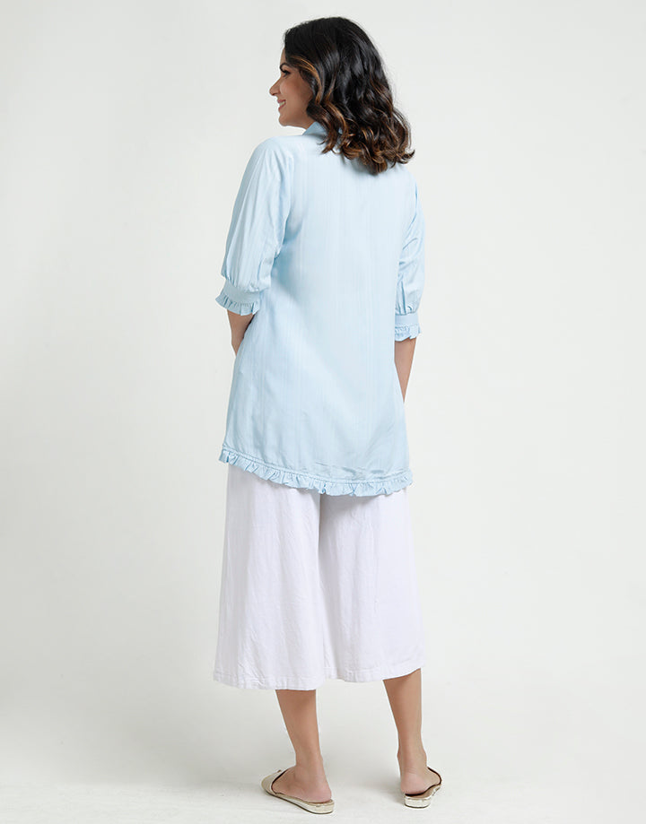 Button Down Blouse with Frilled Hem