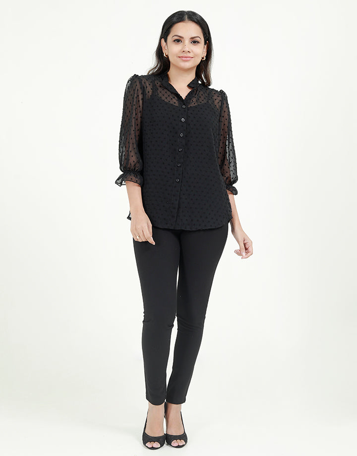 Chinese Collared Blouse with Long Sleeves