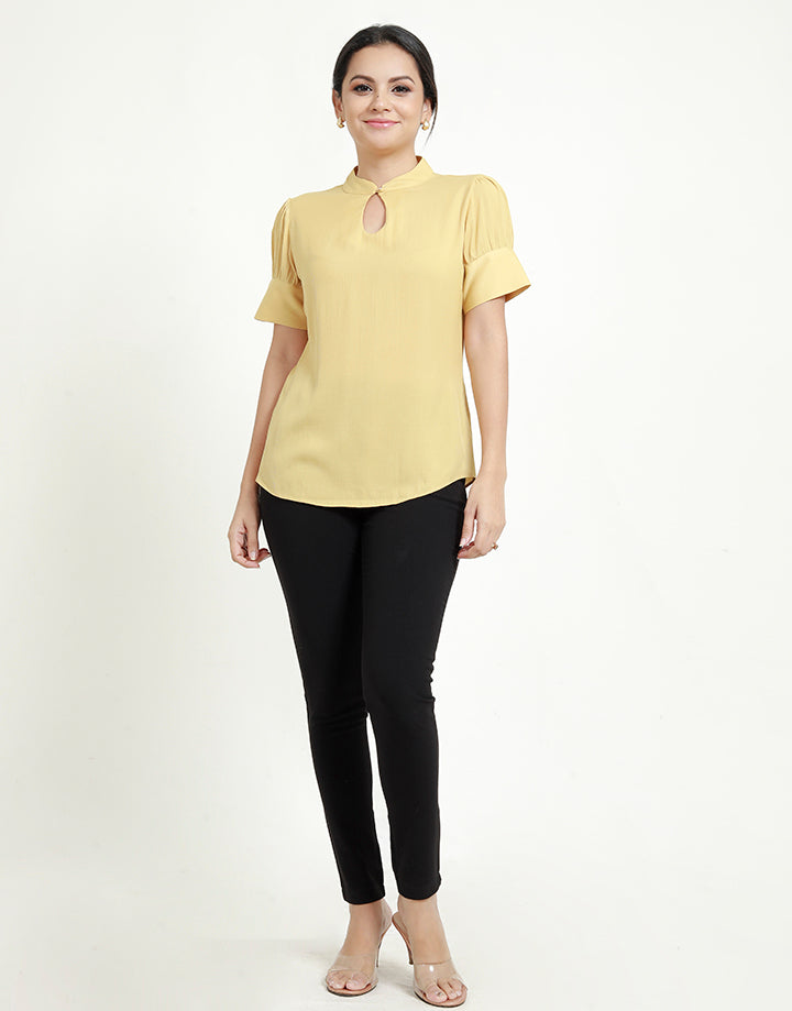 Chinese Collared Blouse with Puff Sleeves