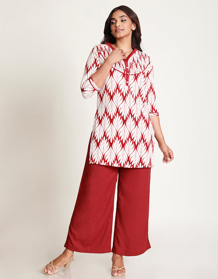 Chinese Collared Kurtha with Smocked Detail