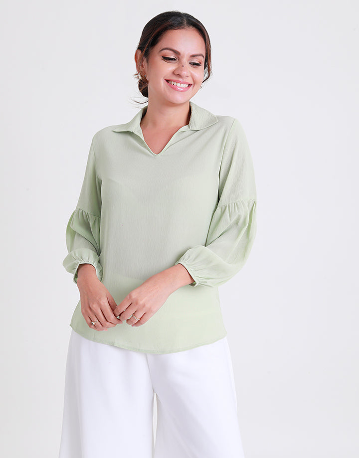 Collared Top with Balloon Sleeves