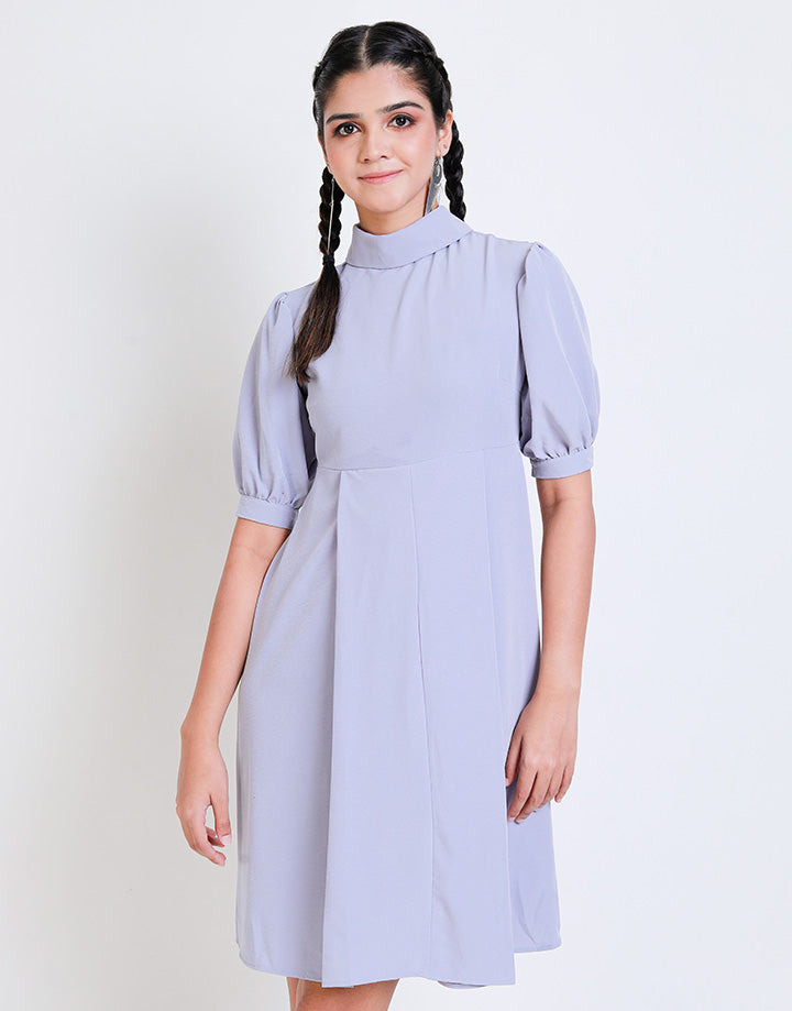 High Neck Dress with Box Pleat