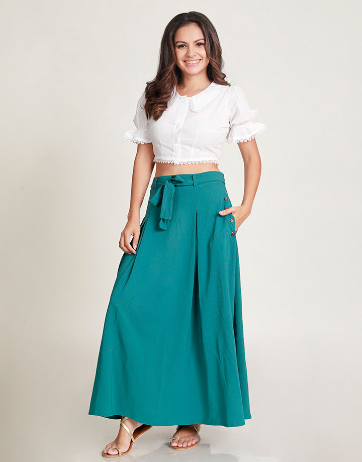 Inverted Pleated Skirt with Waist Belt