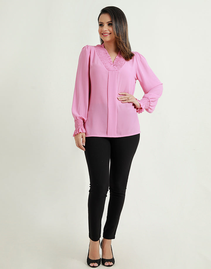Long Sleeves Blouse with Smocked Details