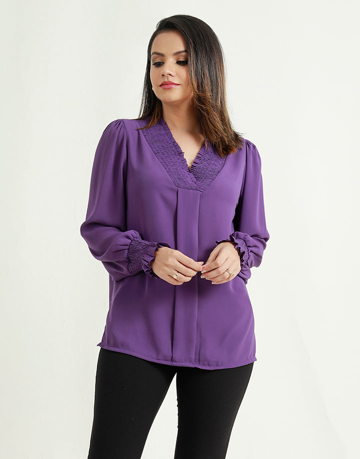 Long Sleeves Blouse with Smocked Details