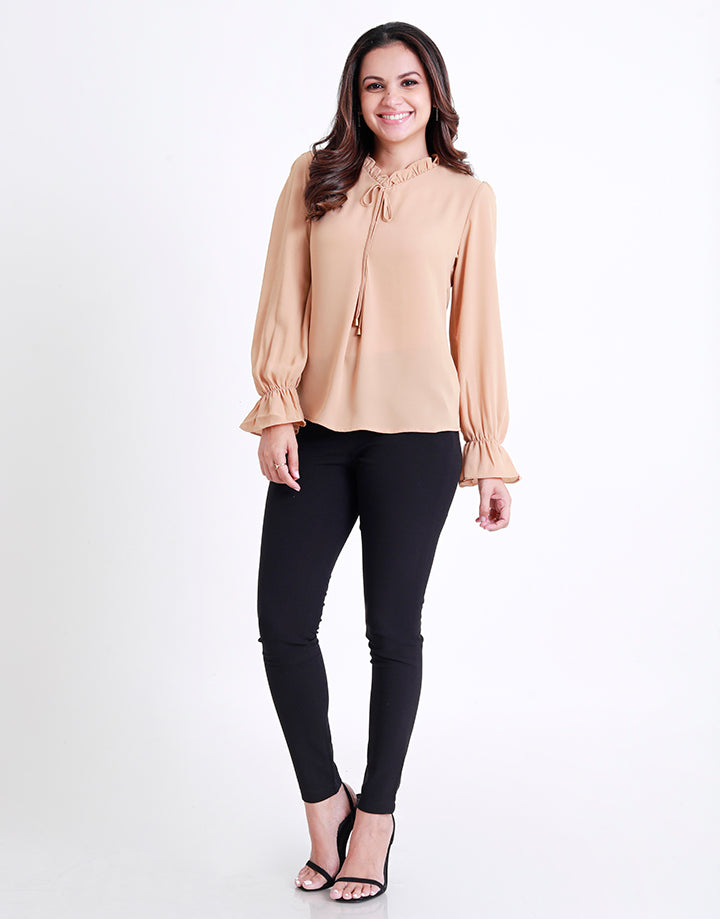 Long Sleeves Blouse with Tie Up Detail