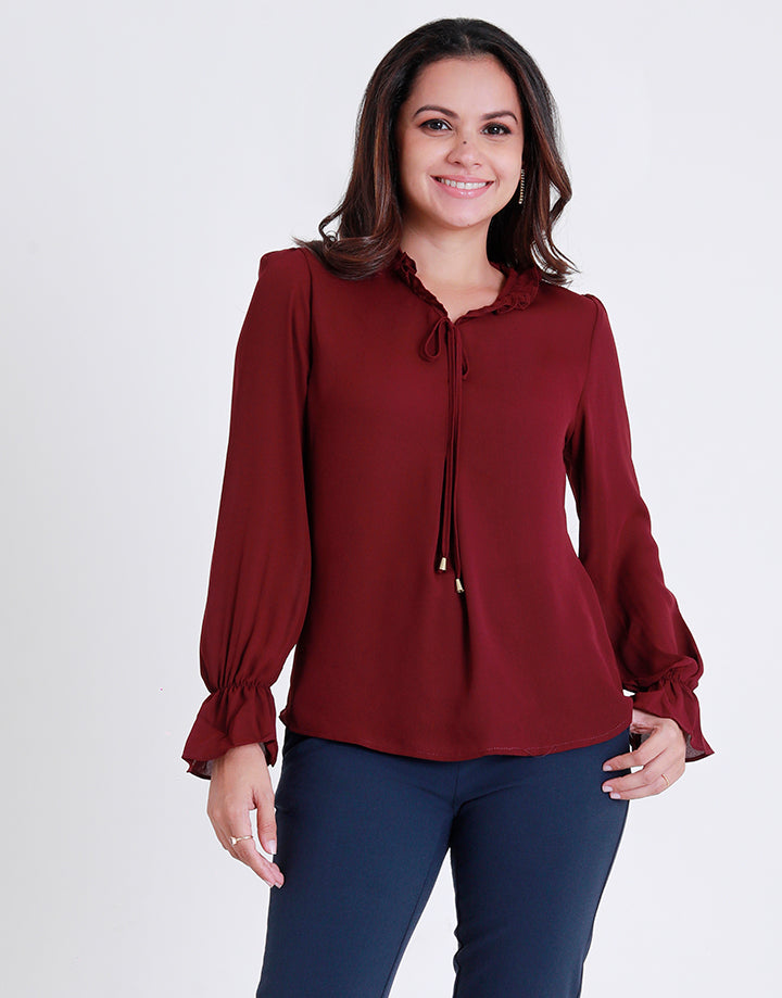 Long Sleeves Blouse with Tie Up Detail