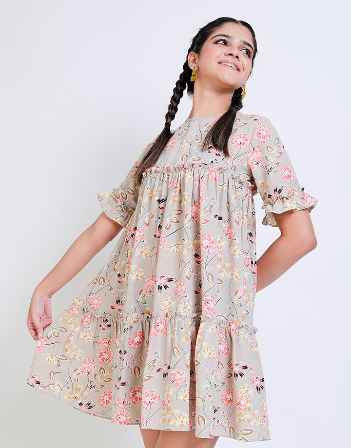 Loose Fit Printed Dress With Short Sleeves