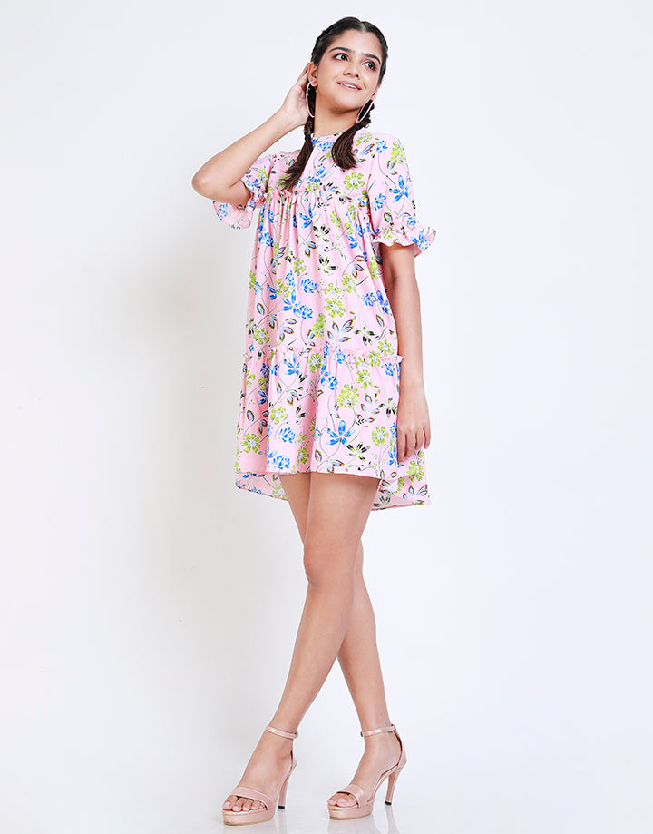 Loose Fit Printed Dress With Short Sleeves