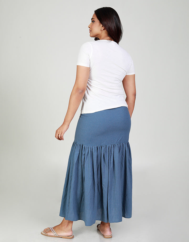 Plain Linen Skirt with Button Details