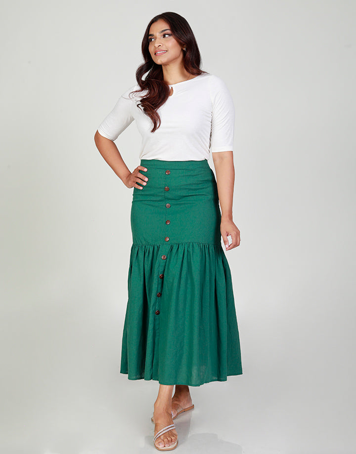 Plain Linen Skirt with Button Details