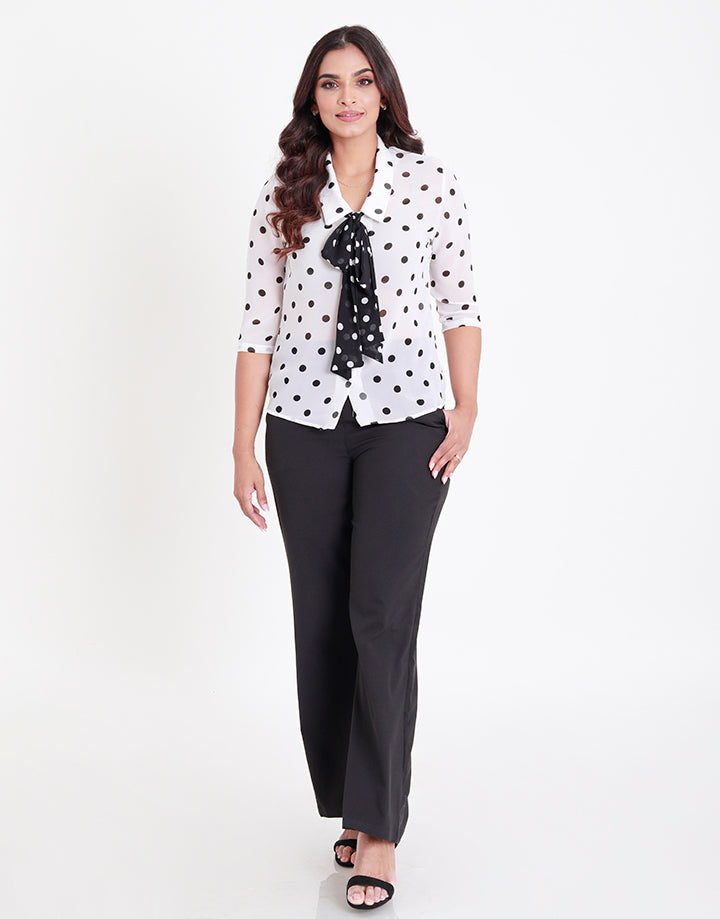 Polka Dotted Blouse with Neck Tie