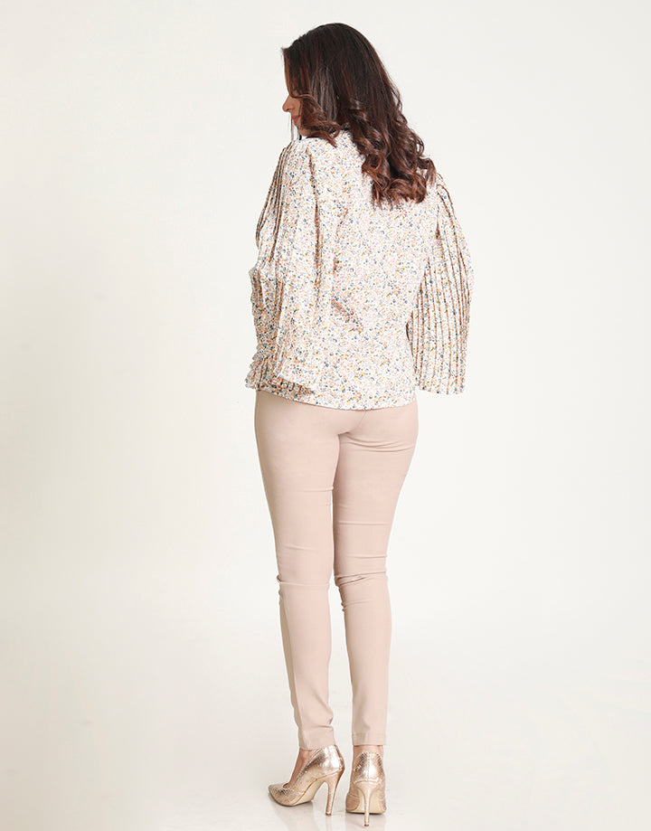 Printed Blouse with Pleated Sleeves