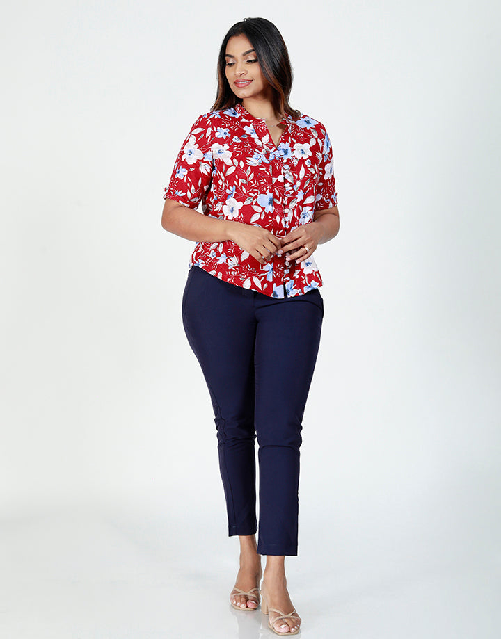 Printed Blouse with Short Sleeves