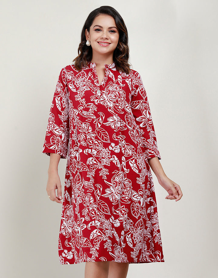Printed Chinese Collared Dress