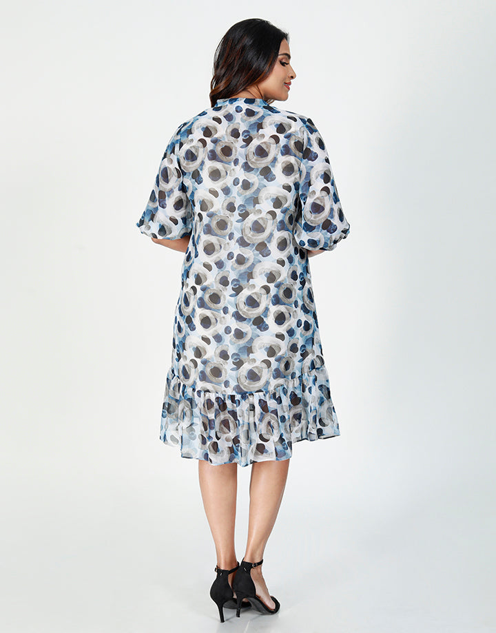 Printed Dress with Chinese Collar