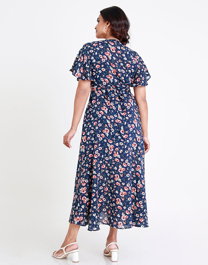 Printed Dress with Flare Sleeves