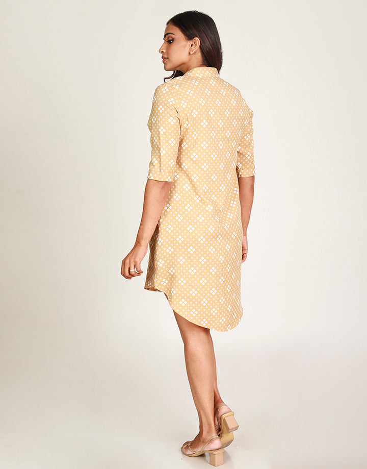 Printed Dress with Folded Sleeves