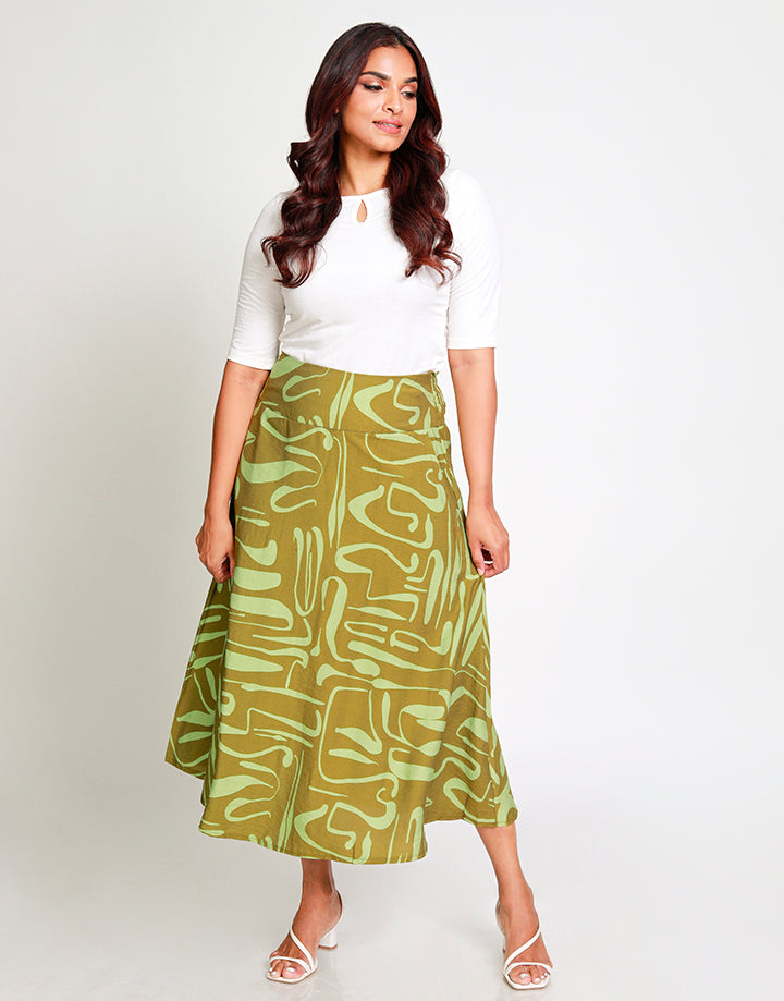 Printed Maxi Skirt with Waist Band