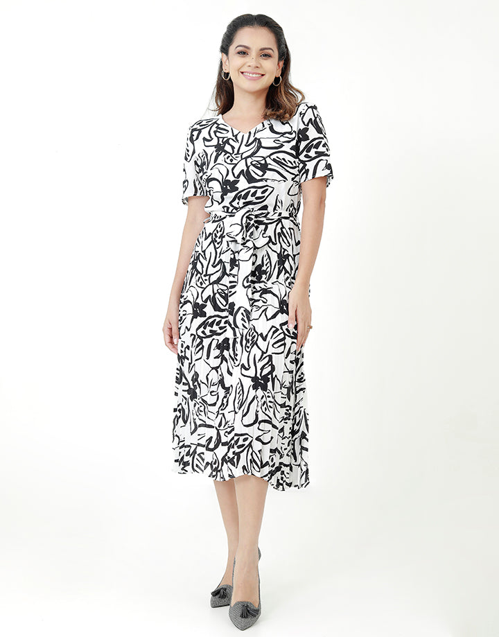 Printed Permanent Pleated Dress