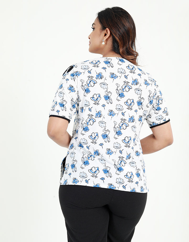 Printed Top with Contrasting Piping Detail