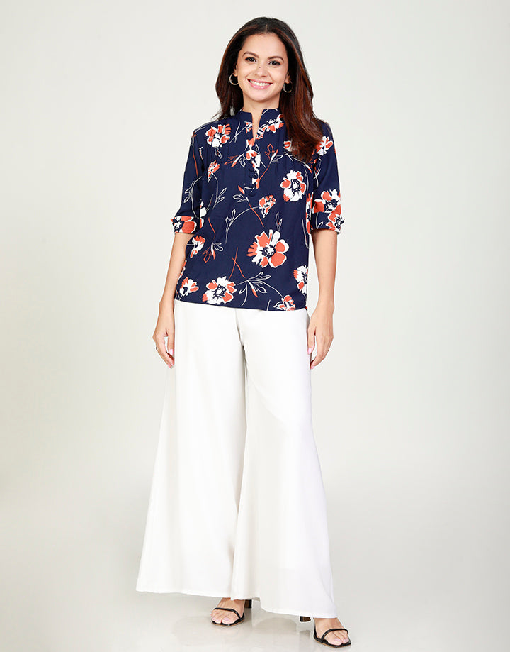 Printed Top with Folded Sleeves