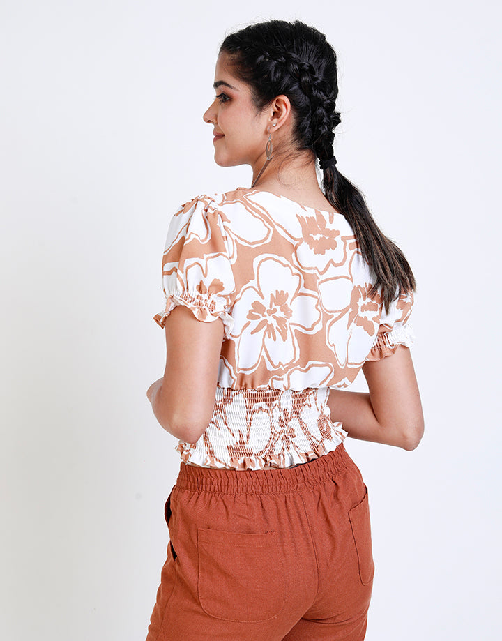 Printed Top with Smocked Waist