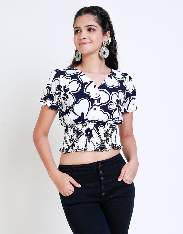 Printed Top with Smocked Waist