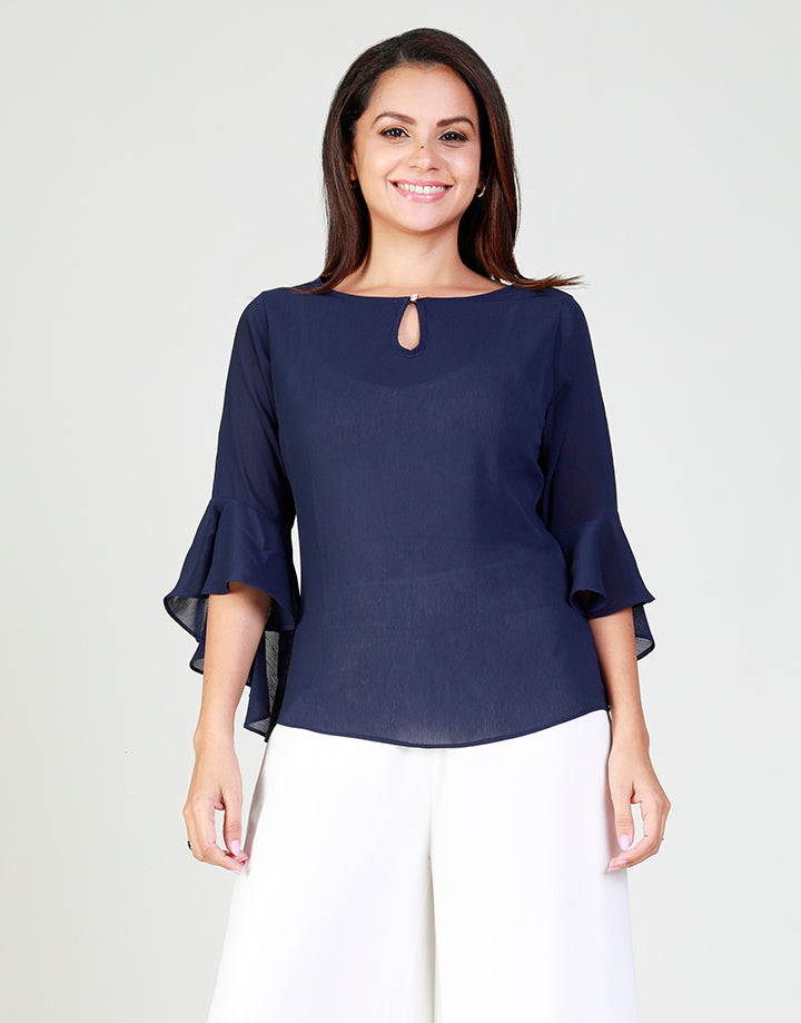 Round Neck Top with Flared Sleeves