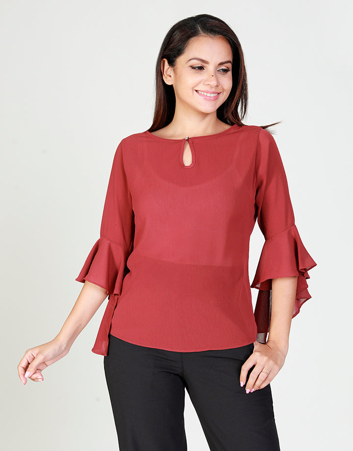 Round Neck Top with Flared Sleeves