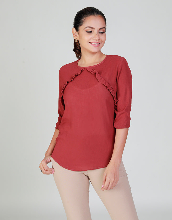 Round Neck Top with Frill Details