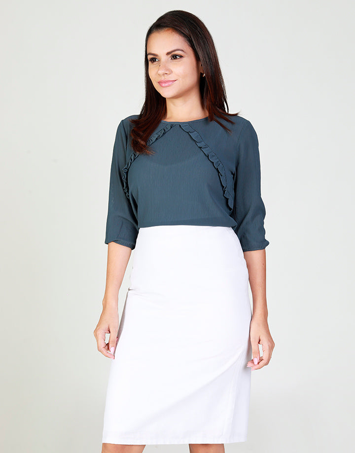 Round Neck Top with Frill Details