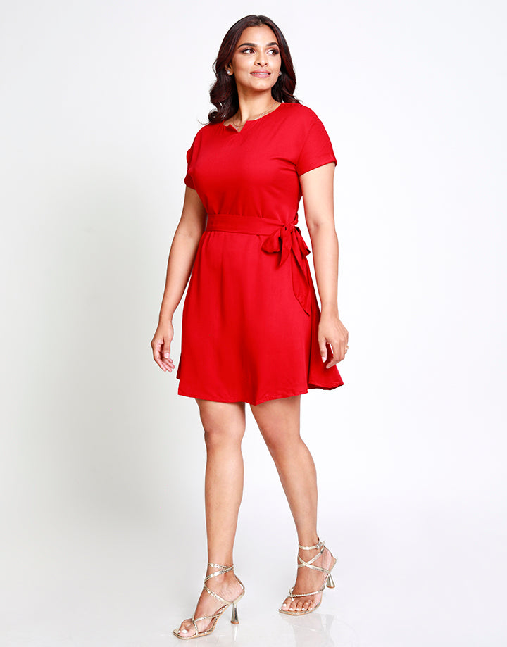 Short Sleeves Dress with Waist Tie