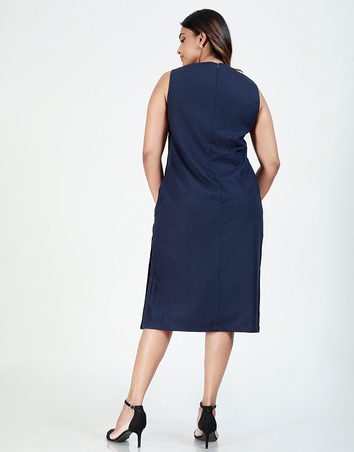 Sleeveless Midi Dress with Non-Functional Buttons
