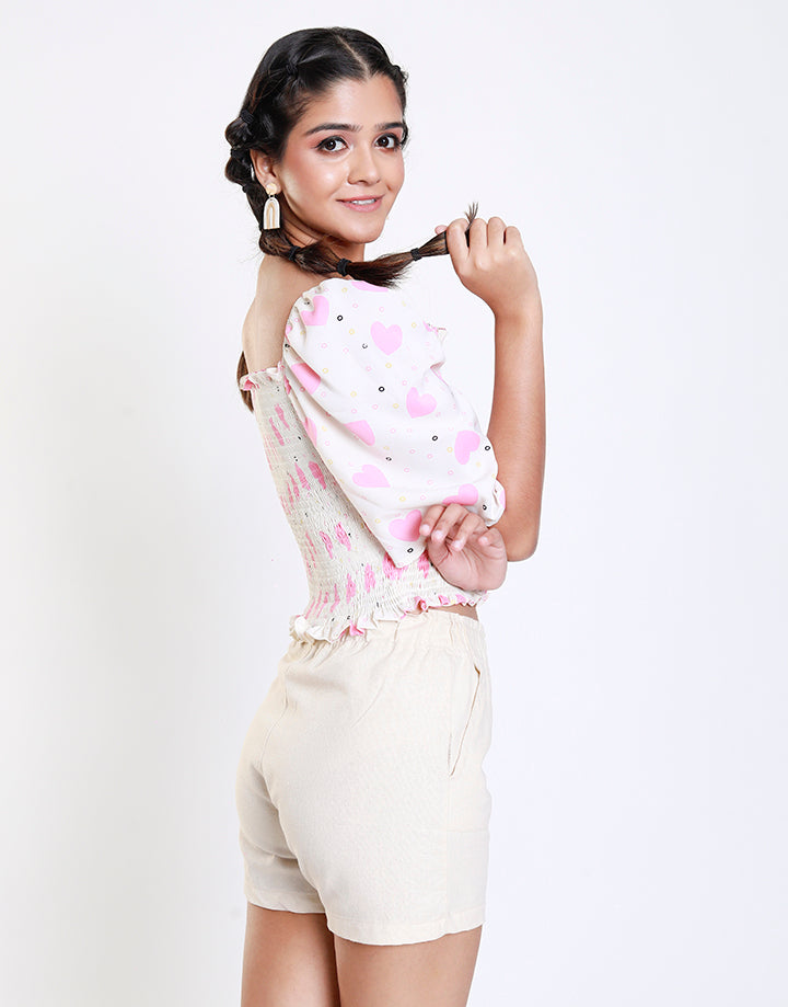 Smocked Crop Top with Flared Sleeves
