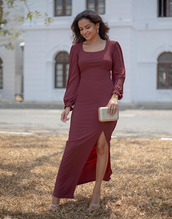 Square Neck Maxi Dress with Long Sleeves