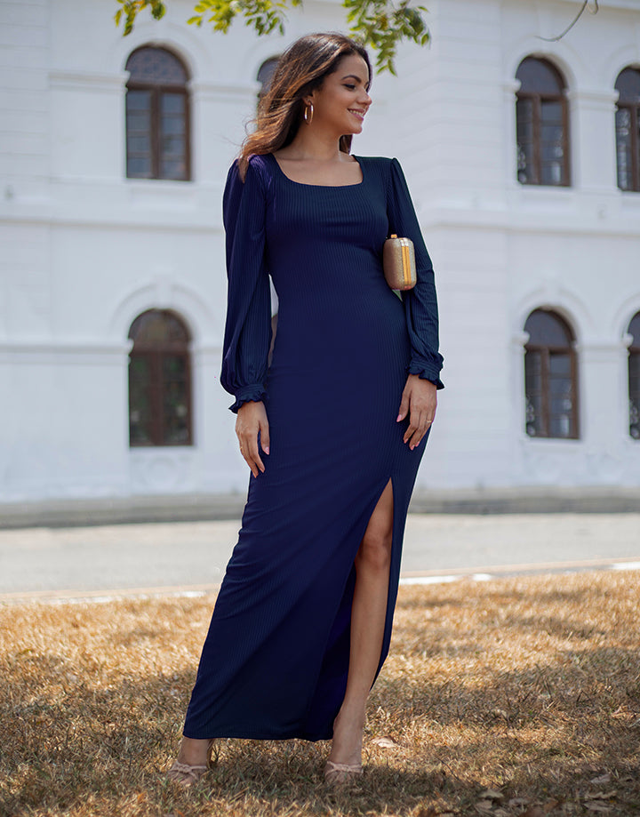 Square Neck Maxi Dress with Long Sleeves