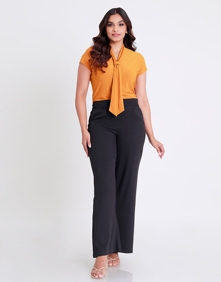 Tie Neck Top with Short Sleeves