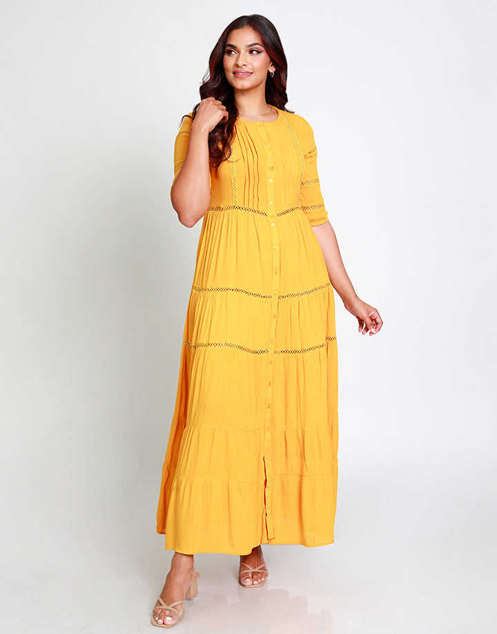 Tiered Maxi Dress with Lace Inserts