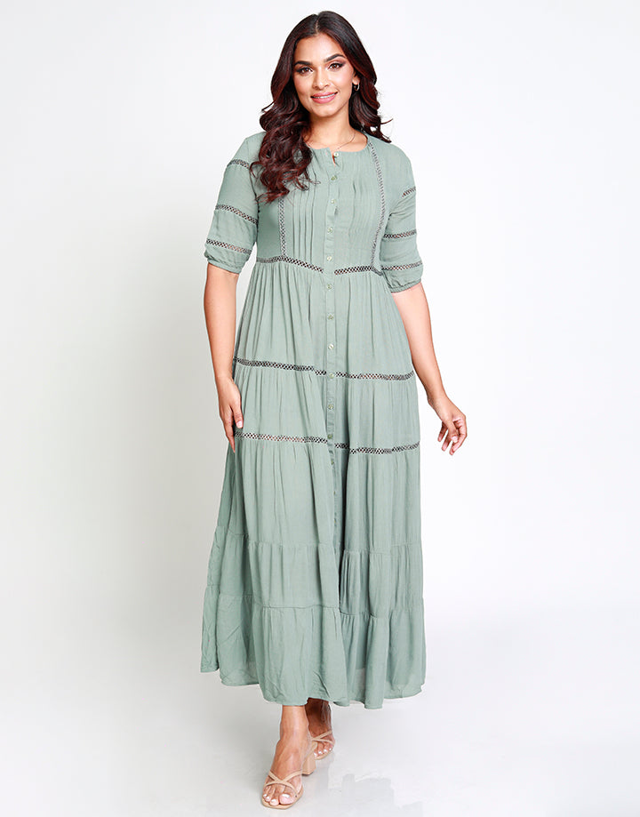 Tiered Maxi Dress with Lace Inserts