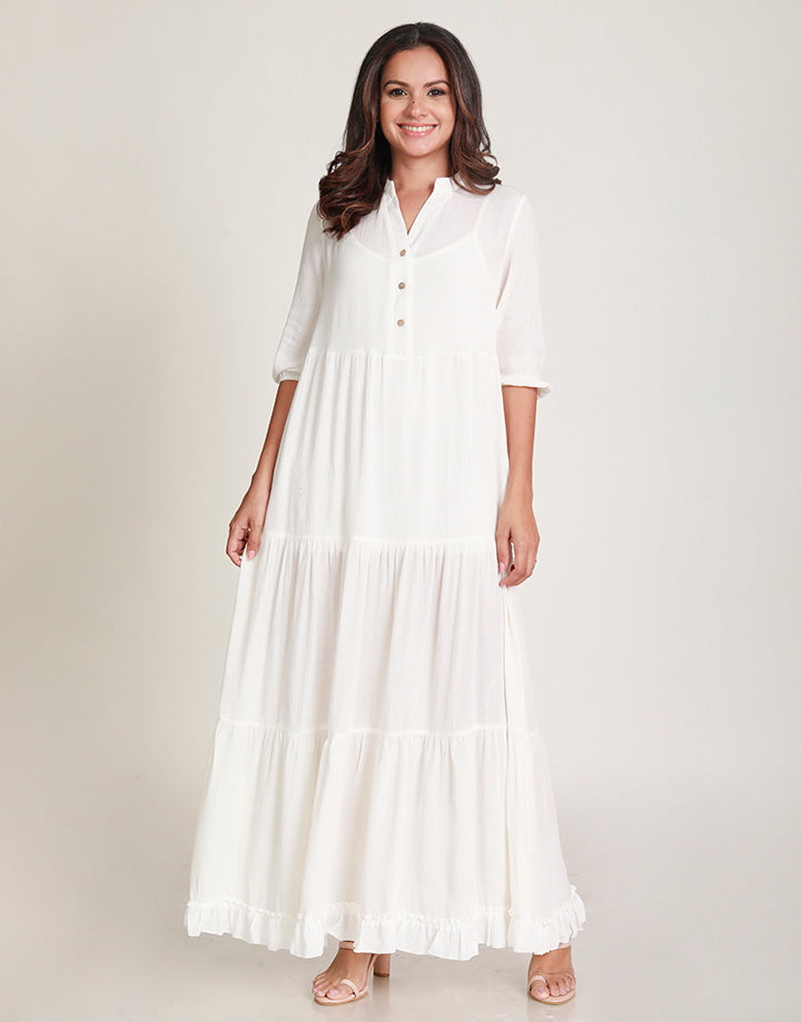 Tiered White Maxi Dress