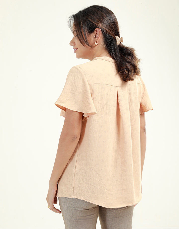V-Neck Blouse with Flared Short Sleeves